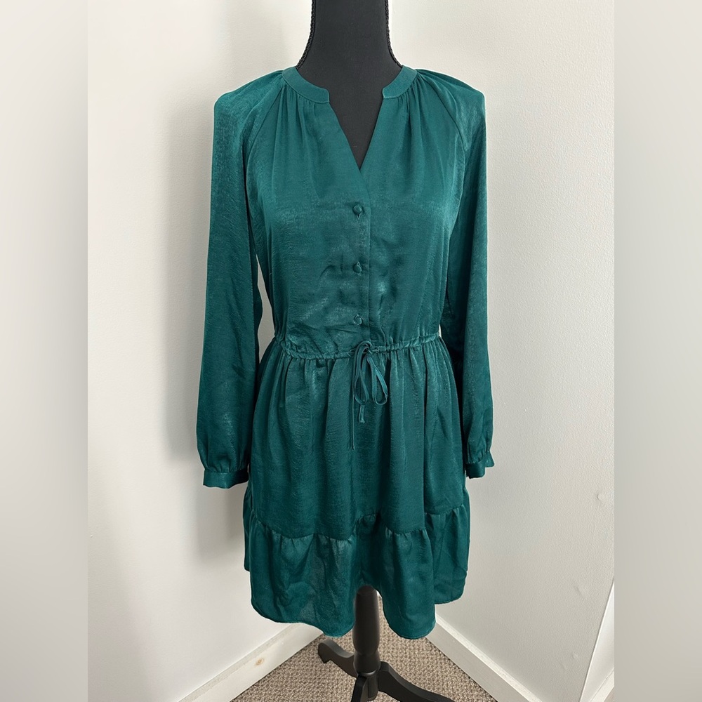 LC Lauren Conrad teal ruffle hem dress, size S